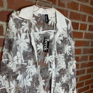 NWT Berek White Paradise Palm Trees White and Taupe Overshirt Jacket Size Large